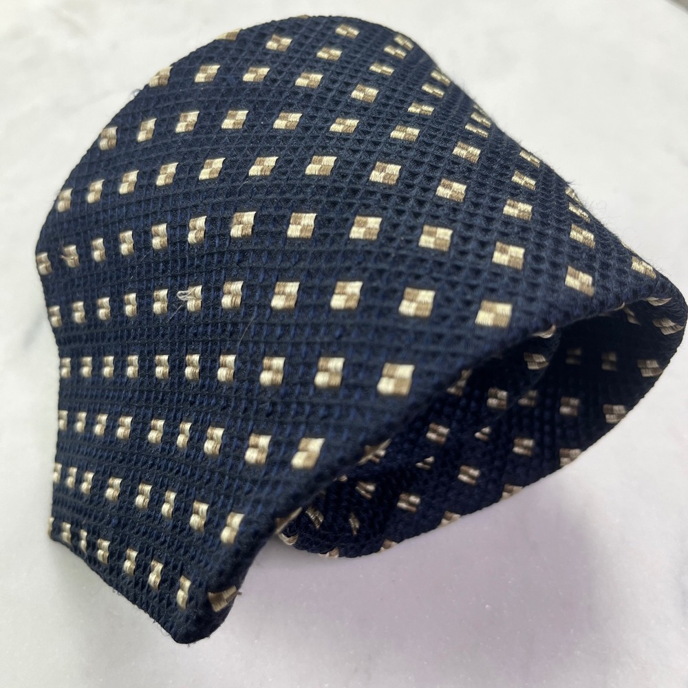 Stafford Executive Mens 100% Silk Tie Navy Blue Gold Geometric Necktie